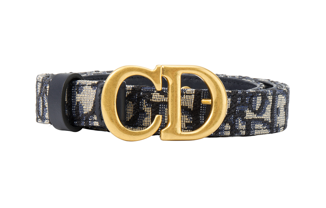 Shop (W) ディオール ブルーレザーベルト ジャカードバックル付き 2cm B0042CTZQ-M928