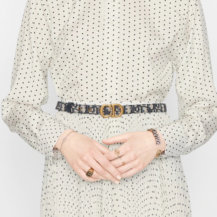 Sizing (W) ディオール ブルーレザーベルト ジャカードバックル付き 2cm B0042CTZQ-M928