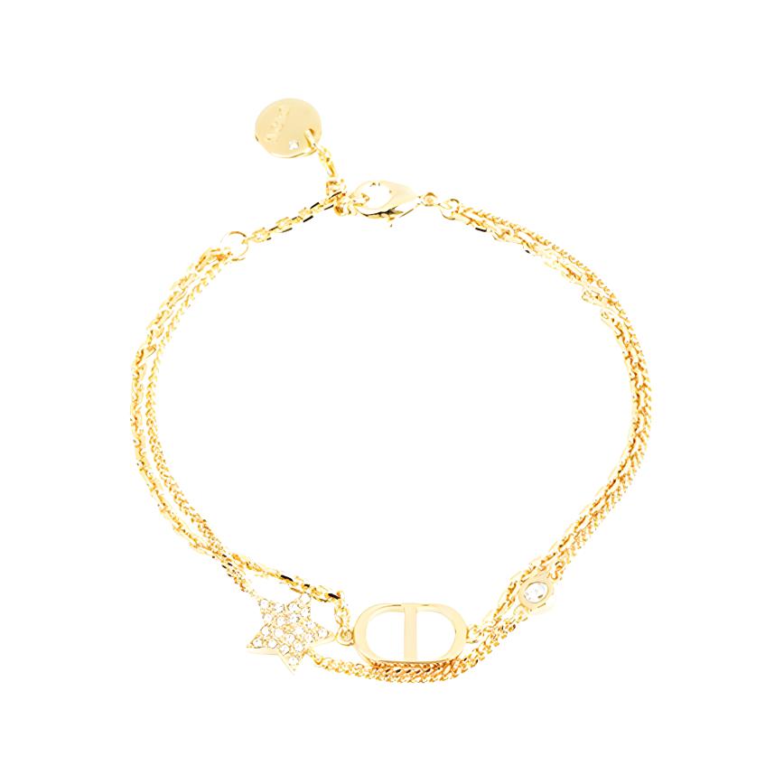 (Women) Dior Bois de Rose Gold Crystal Double Chain Bracelet for Women. B1133PMTCY-D301