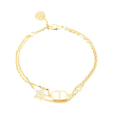 (Women) DIOR CD Dual Chain Star Crystal Metal Bracelet Gold B1133PMTCY-D301