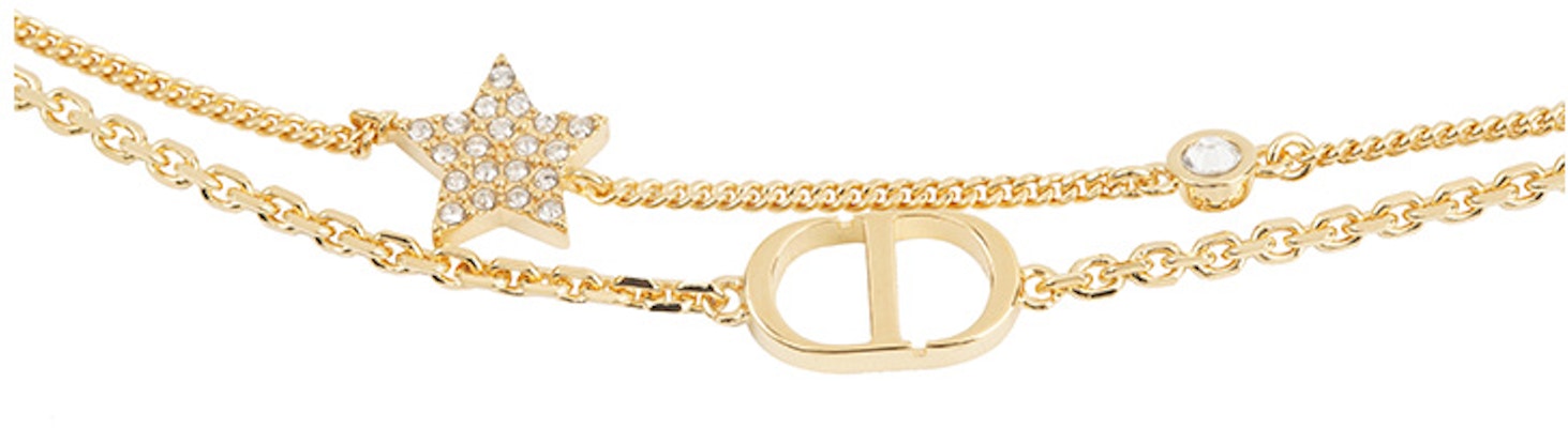 (W) Gelang Rantai Ganda Dior Bois de Rose Emas Kristal untuk Wanita. B1133PMTCY-D301 Lookbook (W) Gelang Rantai Ganda Dior Bois de Rose Emas Kristal untuk Wanita. B1133PMTCY-D301