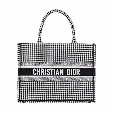 (W) Dior Book Tote 'Blue and White Houndstooth Embroidery'