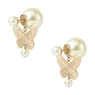 (Women) DIOR Butterfly Decor Metal Resin Earrings - Gold. E2972WOMRS