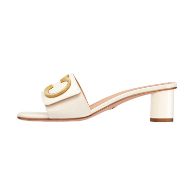 (W) Dior C'est Dior Patent Leather 'Thick Heel Fashion Sandal' White