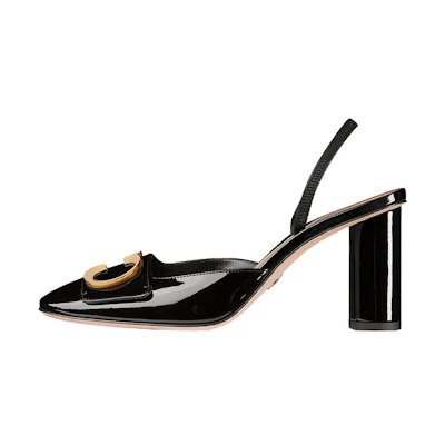 (W) Dior C'est Dior Patent Leather Round Toe Block Heel Pumps 'Black' KDV073VNI_S900