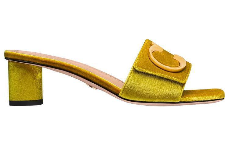 Order DIOR迪奧 C‘est Dior 絨面 方頭 粗跟 時尚涼拖 5cm 女款 黃色