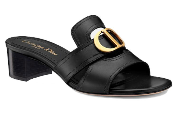 Order (W) Dior Kalbsleder Runde Zehe Blockabsatz Pantolette ''Fashion Schwarz'' KCQ270VEA_S900