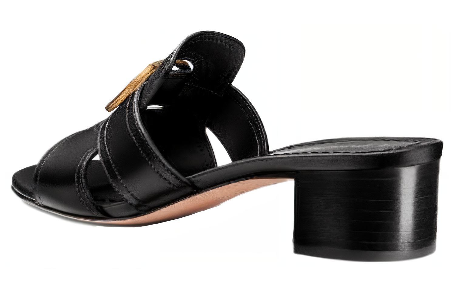 Shop (W) Dior Kalbsleder Runde Zehe Blockabsatz Pantolette ''Fashion Schwarz'' KCQ270VEA_S900
