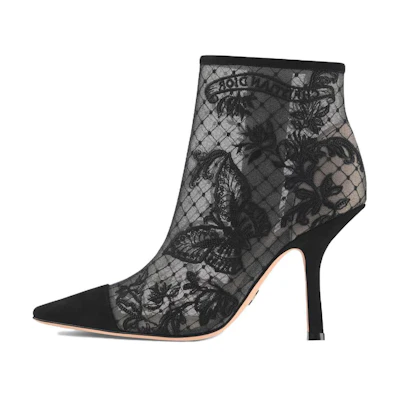 (W) Dior Capture Ankle Boot Black 'Velvet Pointed-Toe Versatile'