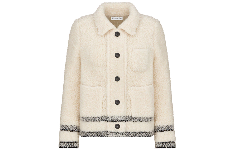 (Women) DIOR Caro Essential SS22 Knit Wool Blend Button-Up Jacket Beige 214V44AM114-X0200