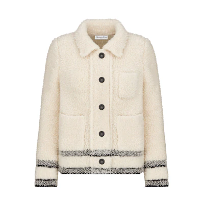 (Women) DIOR Caro Essential SS22 Knit Wool Blend Button-Up Jacket Beige 214V44AM114-X0200