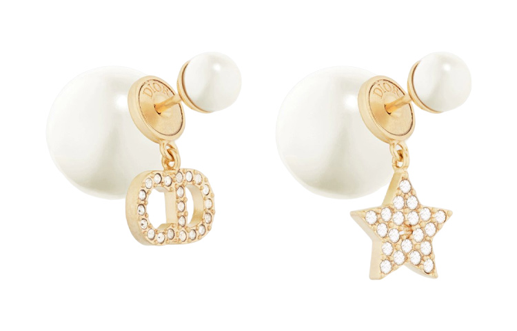 Order (W) Anting DIOR CD Asymmetric Star Charm Putih/Gold Metal Resin Wanita E1038TRICY_D03S