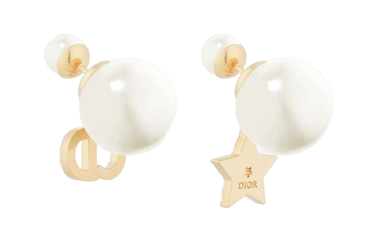 Purchase (W) Anting DIOR CD Asymmetric Star Charm Putih/Gold Metal Resin Wanita E1038TRICY_D03S