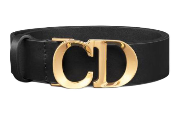 (Women) DIOR CD Black Calfskin Leather Belt with Smooth Buckle for Women 2CM Wide B0328UVWVM900