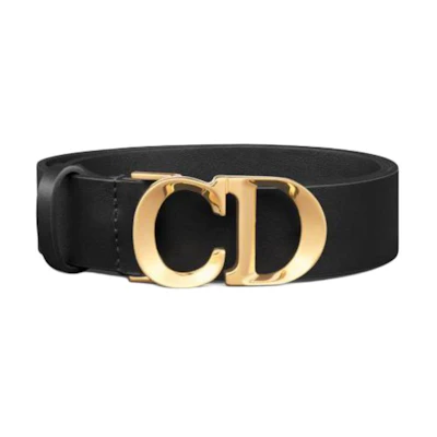 (Women) DIOR CD Black Calfskin Leather Belt with Smooth Buckle for Women 2CM Wide B0328UVWVM900