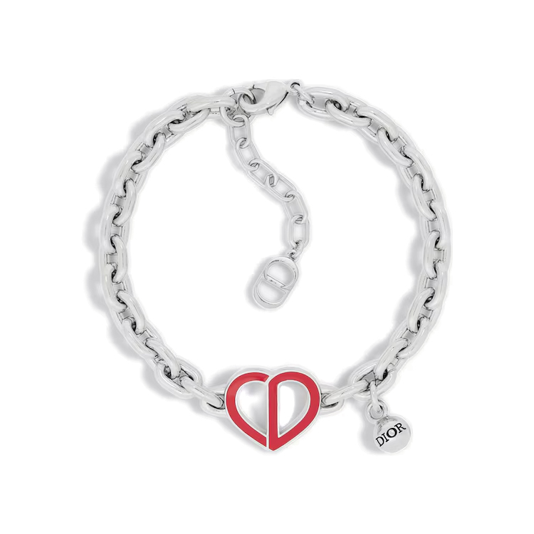 (Women) DIOR CD Icon Hollow Heart Charm Bracelet  Limited Silver Brass. B2442HOMMT_D013