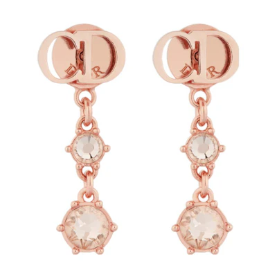 (Women) Dior CD Logo Pink Earrings with Metal Finish and Faux Crystals for Women. E2056WOMCY_D12P