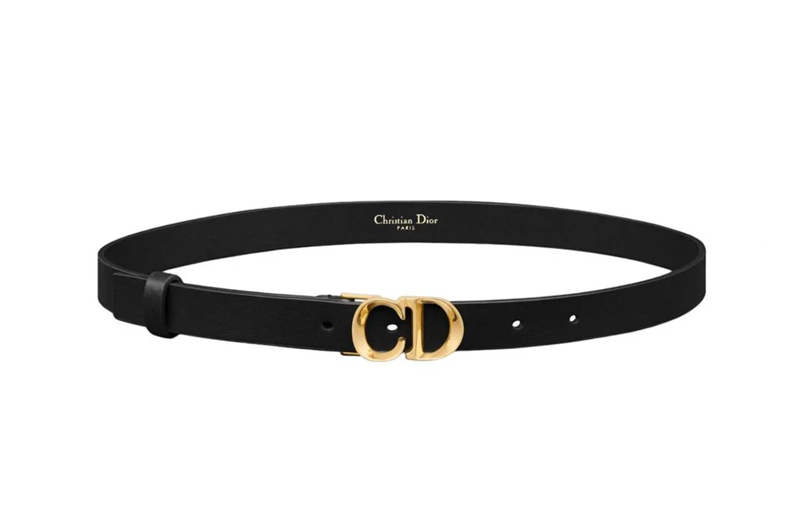 (Women) DIOR CD Logo Smooth Buckle Calfskin Leather Belt Women Black 2CM Wide. B0329UVWV900