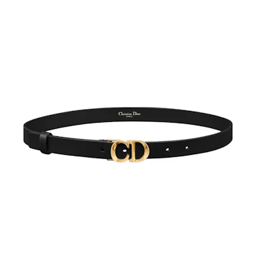 (Women) DIOR CD Logo Smooth Buckle Calfskin Leather Belt Women Black 2CM Wide. B0329UVWV900