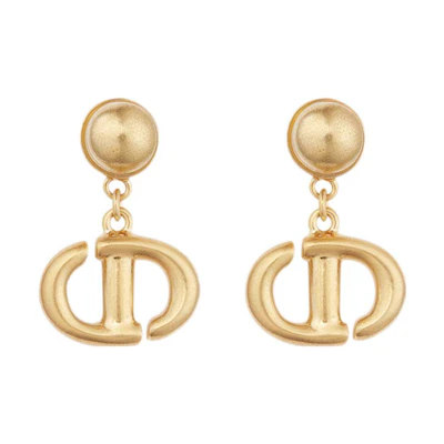 (Women) DIOR CD Navy Logo Brass Earrings for Women - Gold E1812CDNMT-D300