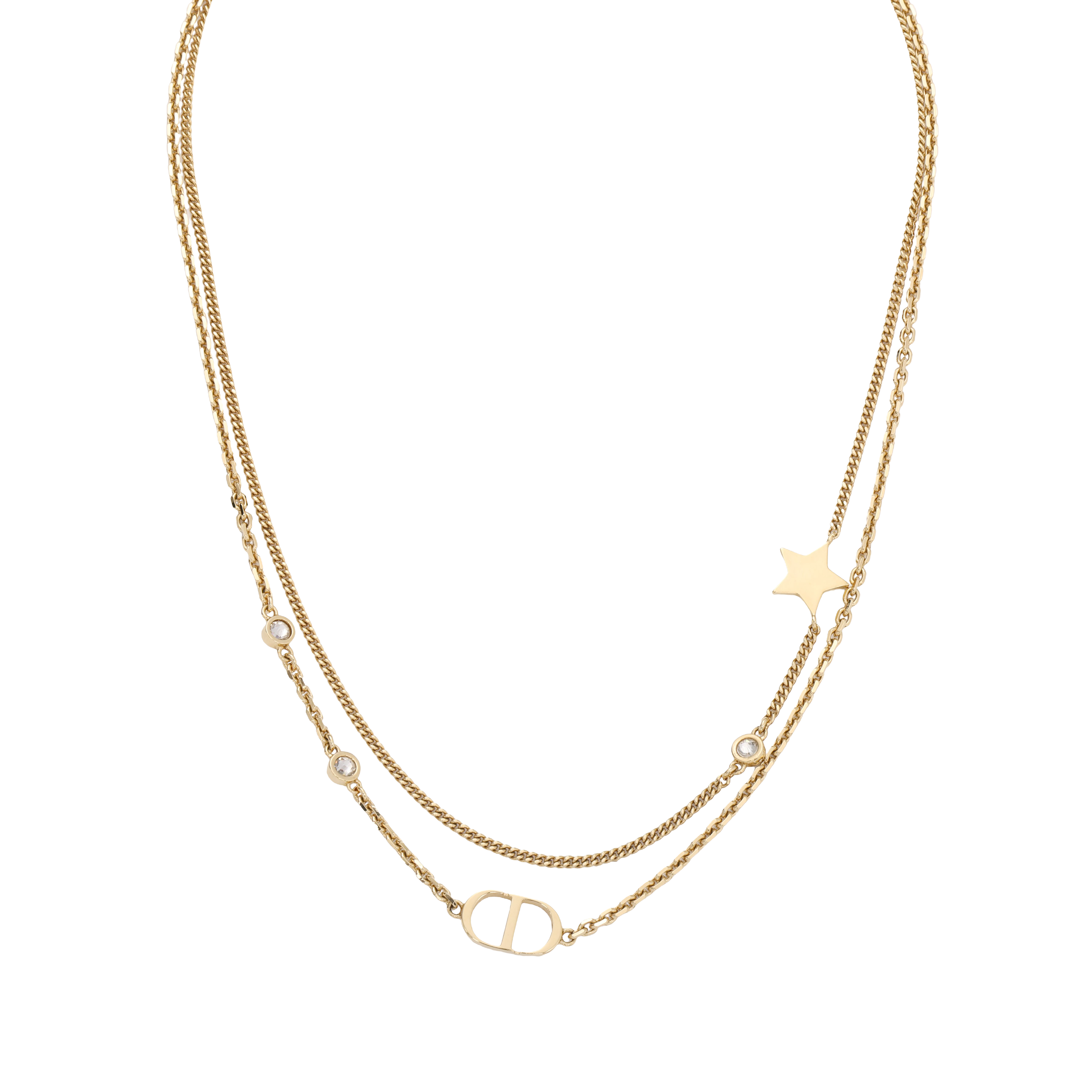 (Women) DIOR CD Series Double Layer Gold Metallic Necklace for Women N1155PMTCY-D301