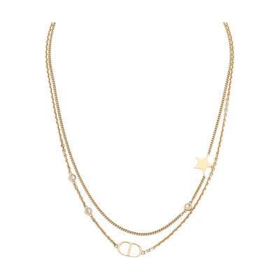 (Women) DIOR CD Series Double Layer Gold Metallic Necklace for Women N1155PMTCY-D301