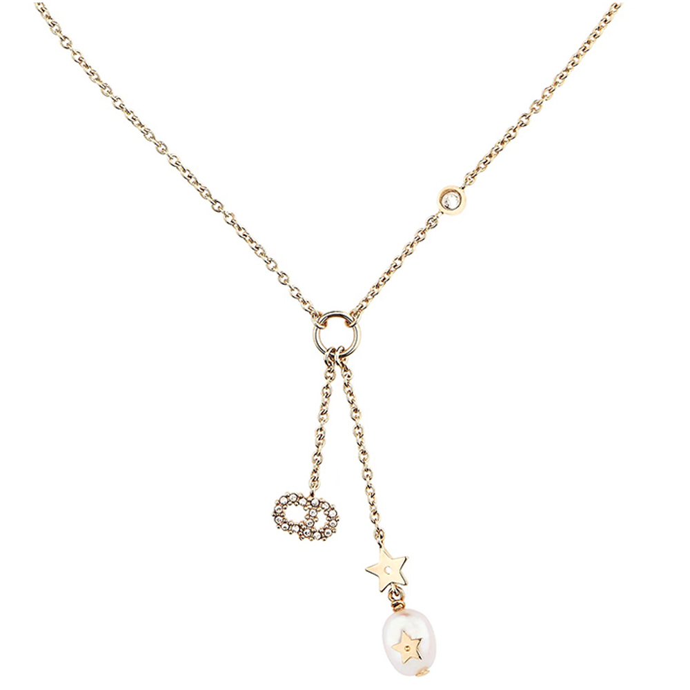 (Women) DIOR CD White Crystal Pearl Embellished Necklace for Women - Gold Luxury Fashion N0858SYDCY-D301