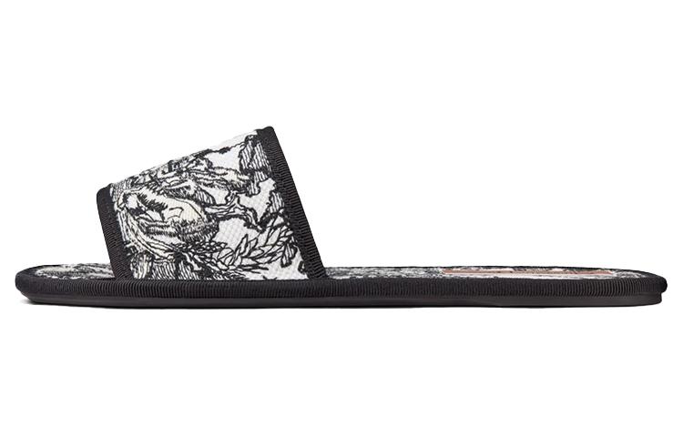 (Women) Dior Chez Moi Black and White 'Embroidered Cotton Fashion Slipper' KCQ491ZEB_S11X
