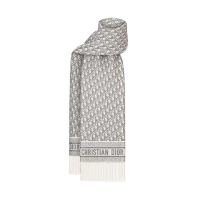 (Women) DIOR Christian Dior Jacquard Logo Cashmere Blend Scarf - Grey. 51DOB209L080_CO95