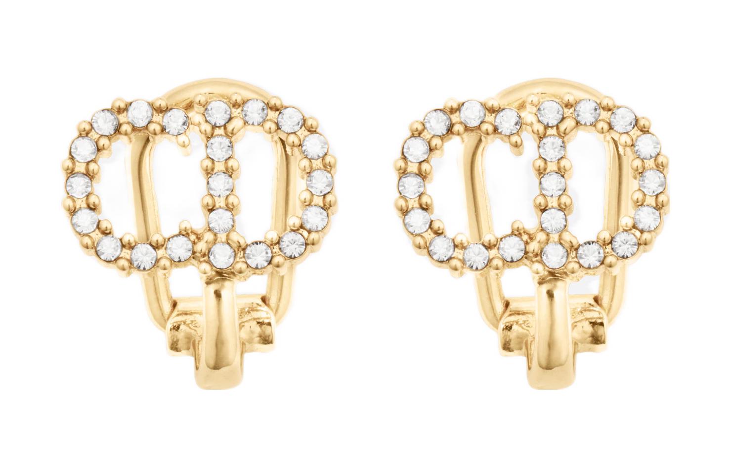 (Women) DIOR Clair D Lune Gold-Plated White Crystal Clip-On Earrings for Women. E1716CDLCY-D301