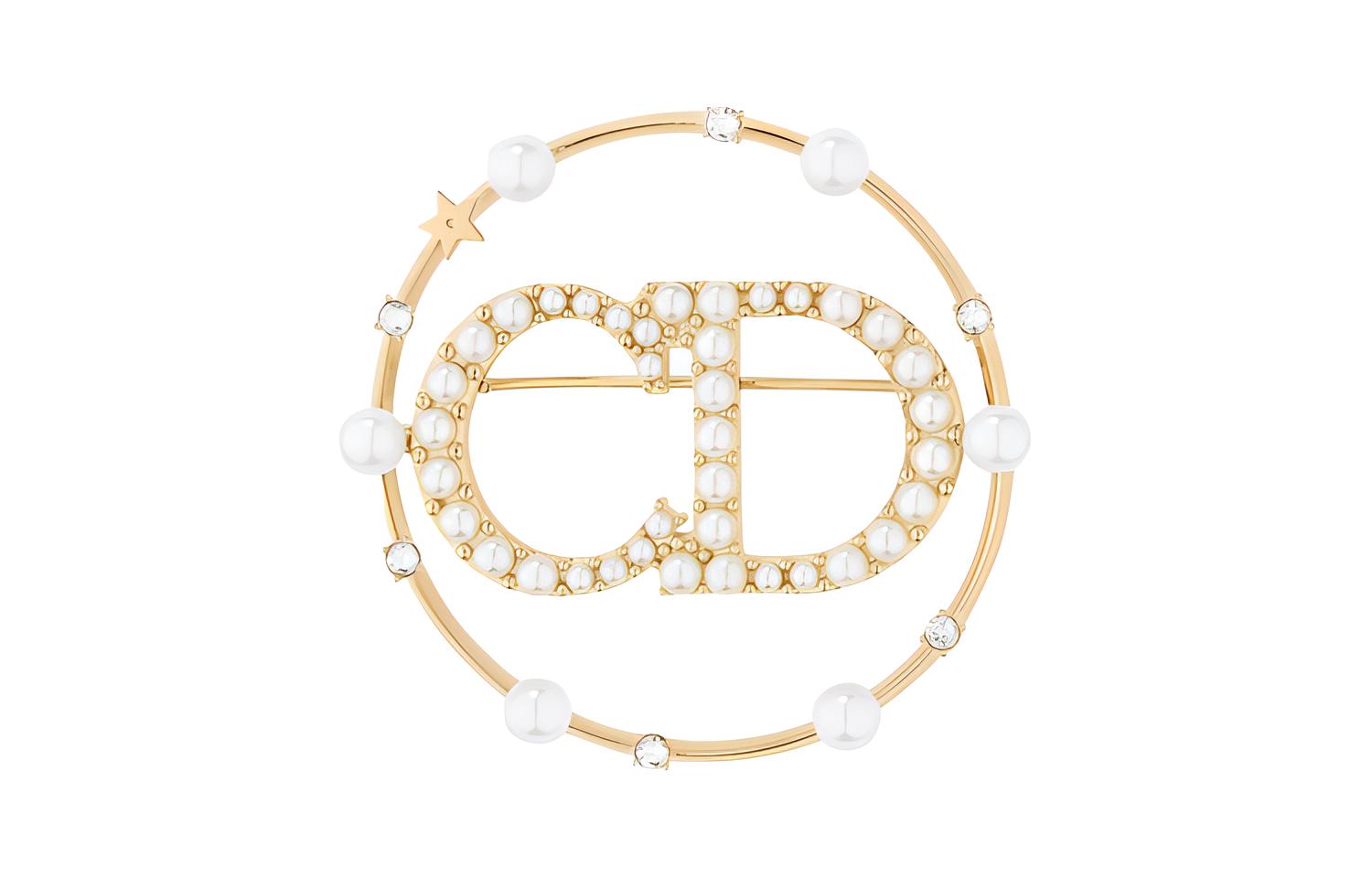 (Women) Dior Clair D Lune Gold Plated Round Bead Brooch for Women Gold V0412CDLRS-D301