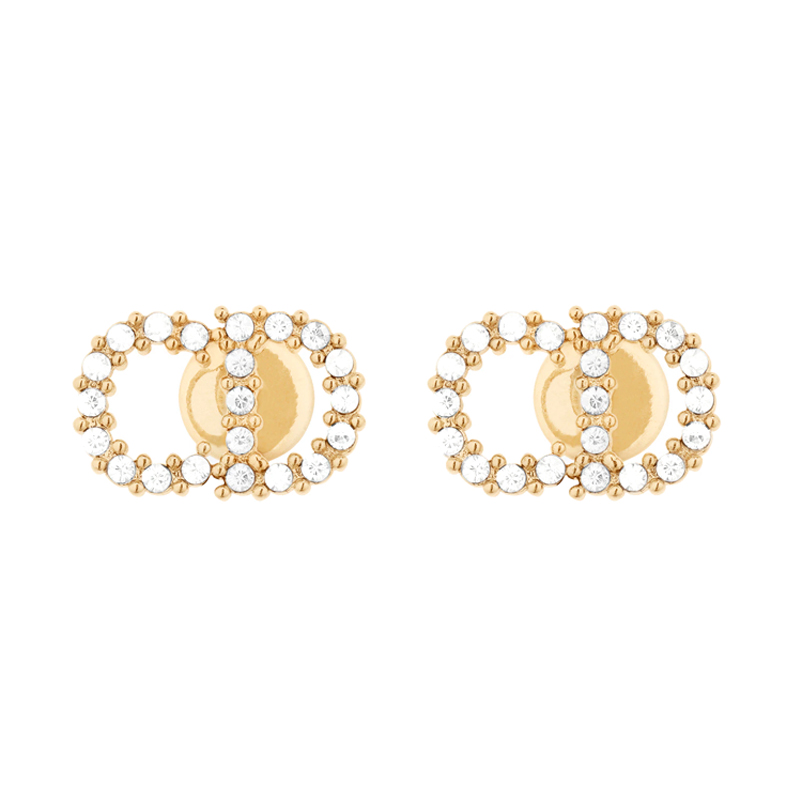 (Women) DIOR Classic Logo Gold Metal Earrings with Artificial Crystals for Women. E1715CDLCY-D301