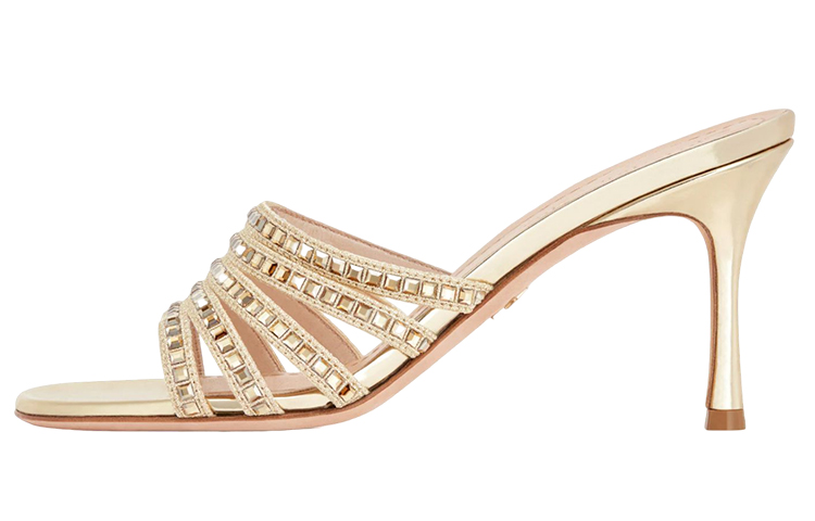 (W) Dior Cotton Cloth 'Gem Crystal Embellished' Sandals 'Gold'