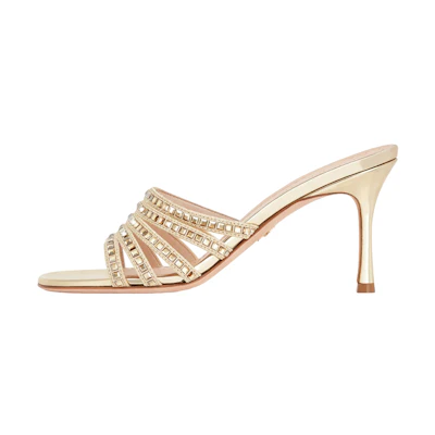 (W) Dior Cotton Cloth 'Gem Crystal Embellished' Sandals 'Gold'