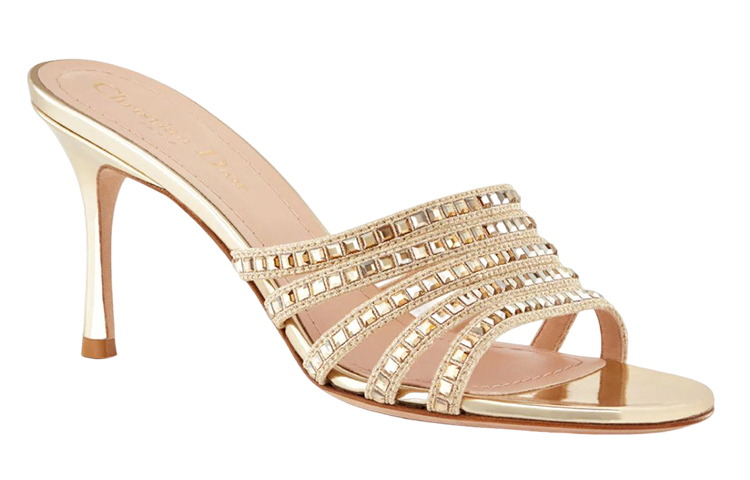 (W) Dior Cotton Cloth 'Gem Crystal Embellished' Sandals 'Gold' 圖 3