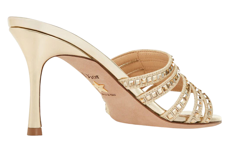 (W) Dior Cotton Cloth 'Gem Crystal Embellished' Sandals 'Gold' 圖 4
