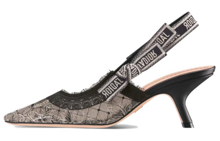 (Women) Dior Cotton Pointed Toe Slide Stiletto Heels 'Grey' KDV028BXT_S21X