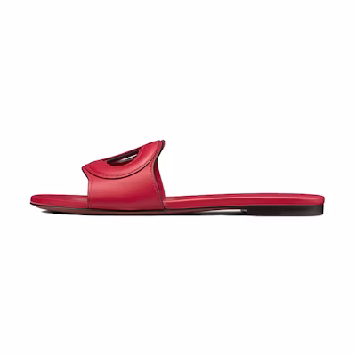 (W) Dior D-Club Flat Slide 'Red Calfskin'
