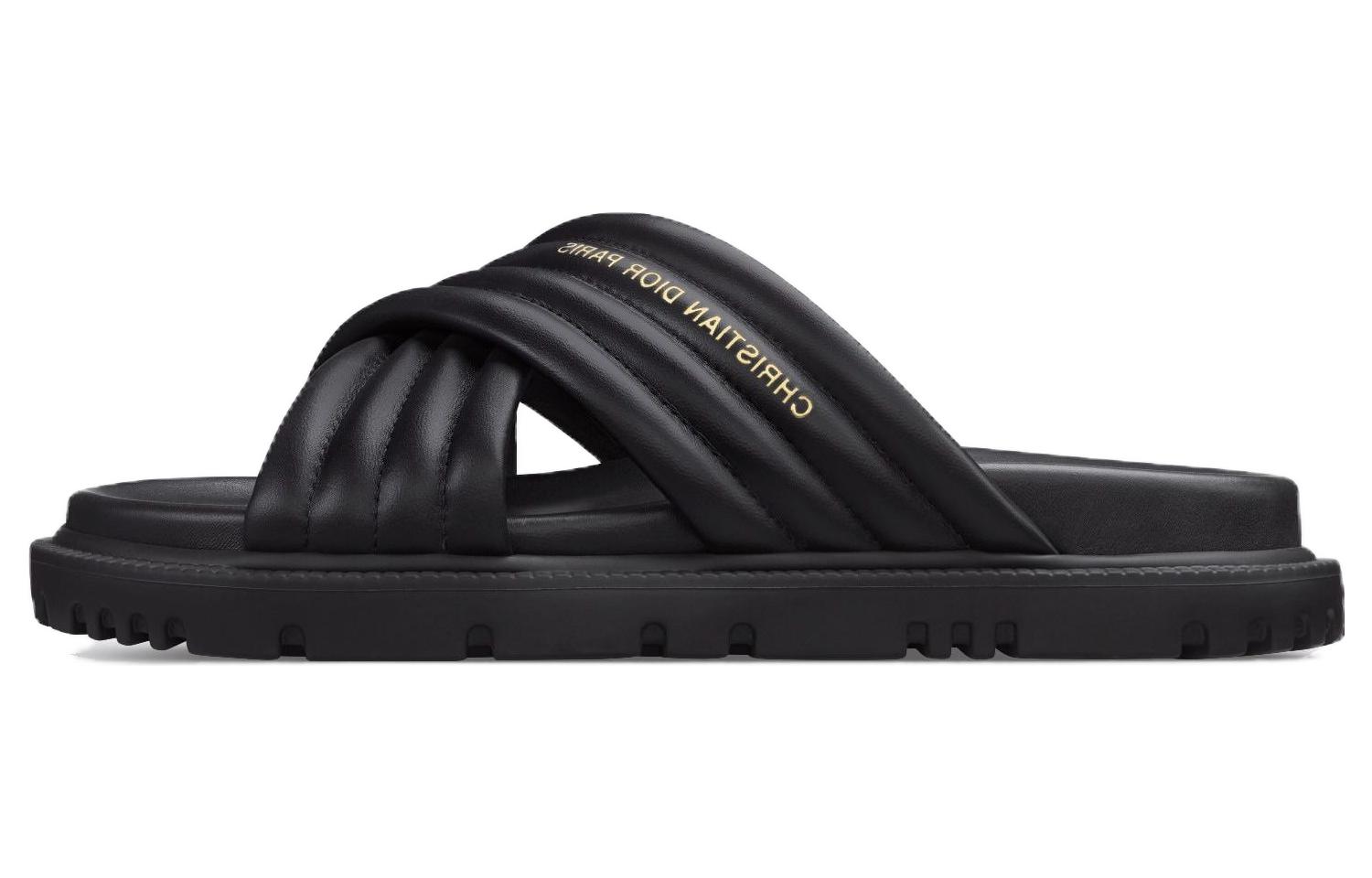 (Women) Dior D-Cross Leather Slide 'Black' KCQ922LAB_S900