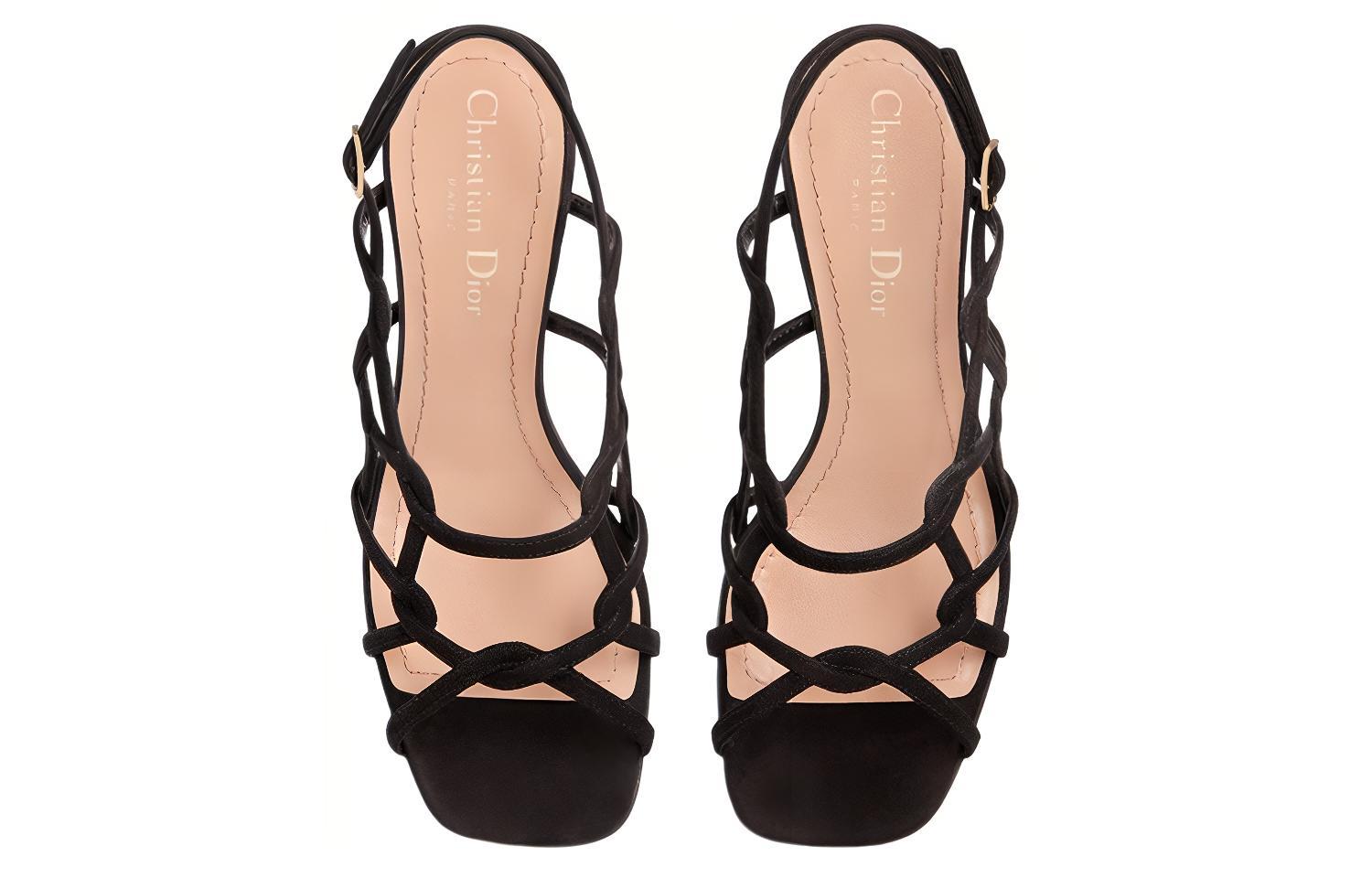 Shop (W) Sandal Dior D-Fame 'Black Velvet Buckle' Hitam dengan Gesper Beludru KDQ777VVV_S900