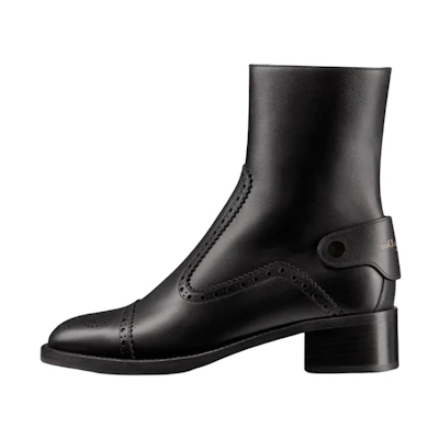(W) Dior D-Folk Boot Black 'Logo Zip Leather'