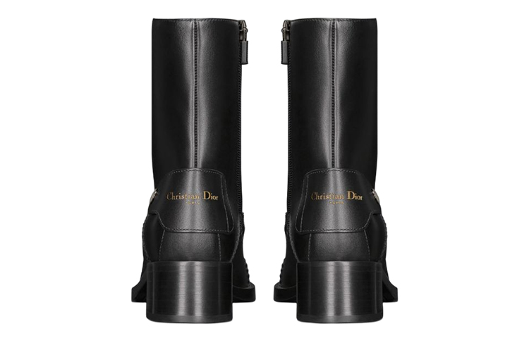 Shop Dior迪奧 D-Folk 牛皮革 徽標拉鍊 短靴 女款 黑色