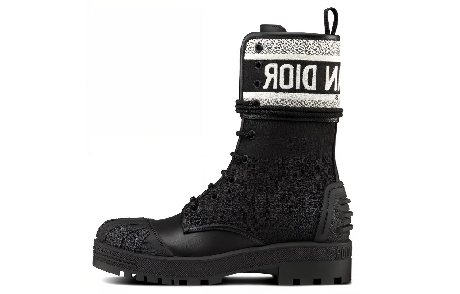 Buy (W) Dior D-Major Negro 'Bota Tobillera de Tela Técnica Cuero con Bordado' KDI675SCR_S52X