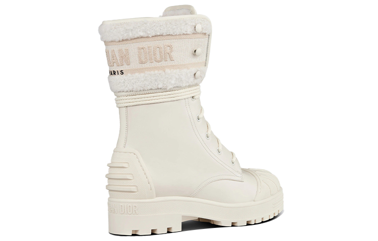 Shop DIOR 迪奧 D-Major 透氣保暖工藝布料和小牛皮中筒靴 女款 米白色