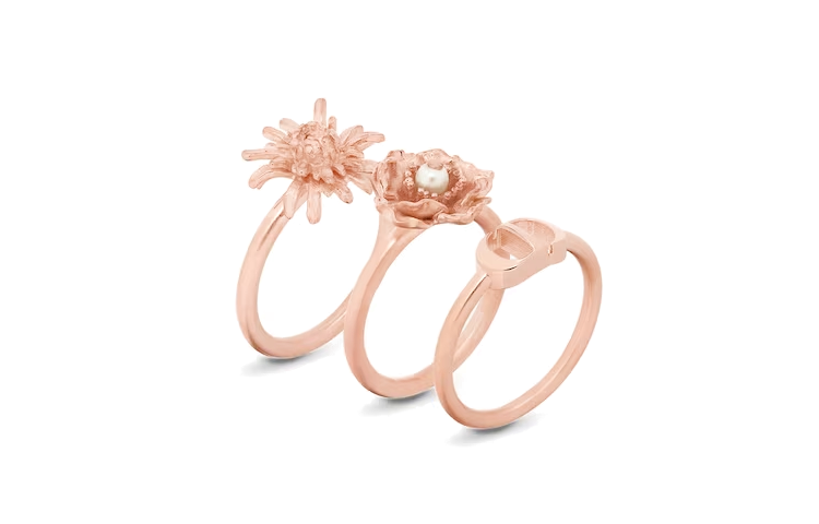 (Women) DIOR D-MILLEFIORI Pink Cornflower & Anemone Ring Set for Women. R1599WOMRS-D10W