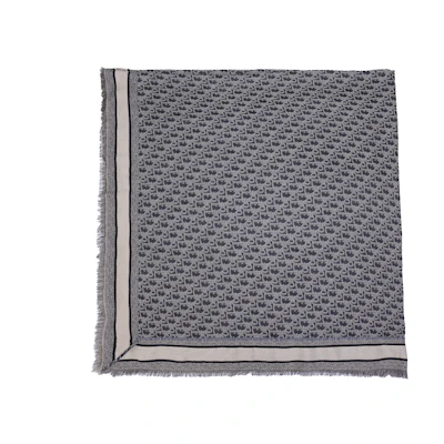 (Women) Dior D-Oblique Pattern Wool Silk Cotton Blend Navy Blue Shawl 12DOB140I142-C540