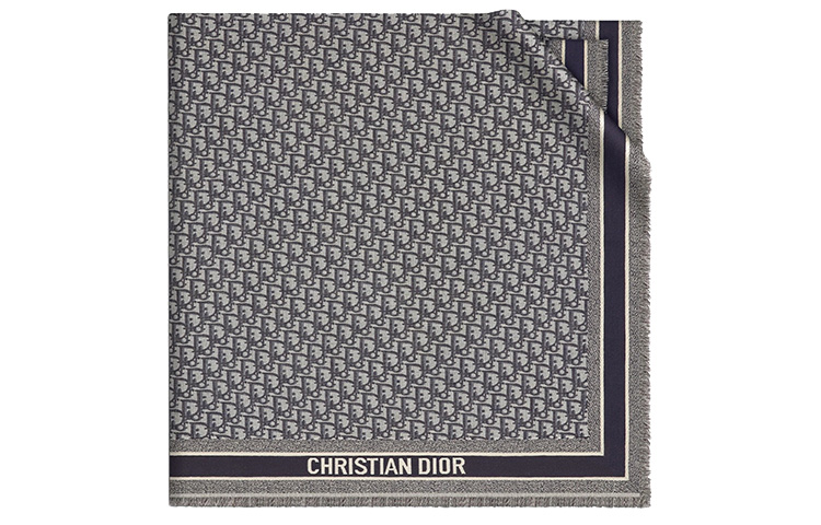 Order (W) Dior D-Oblique 圖案羊毛絲棉混紡海軍藍圍巾 12DOB140I142-C540