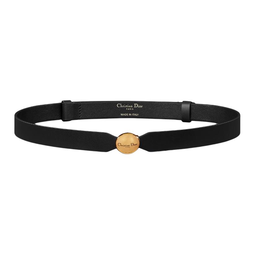 (Women) DIOR D-Pépite Logo  Black Calfskin Belt 2cm Wide B0585CBJIM900