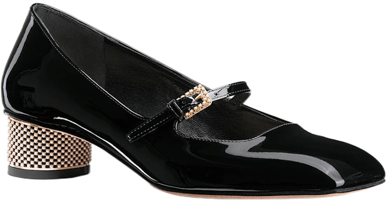 (W) Dior D-Shine Sepatu Balet Kulit Hitam Hak Kotak Mengkilap KDB769PGP_S900 Order (W) Dior D-Shine Sepatu Balet Kulit Hitam Hak Kotak Mengkilap KDB769PGP_S900