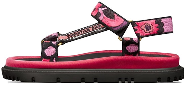 DIOR迪奧 D-Wave 棉布 徽標 魔術貼 時尚涼拖 女款 黑粉色 Buy DIOR迪奧 D-Wave 棉布 徽標 魔術貼 時尚涼拖 女款 黑粉色